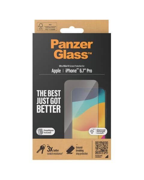 PanzerGlass Ultra-Wide Fit Anti-Bacterial Screenprotector incl. applicator iPhone 15 Pro Max