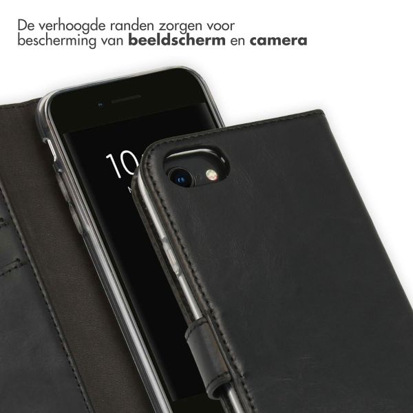 Selencia Echt Lederen Bookcase iPhone SE (2022 / 2020) / 8 / 7 / 6(s) - Zwart / Schwarz / Black