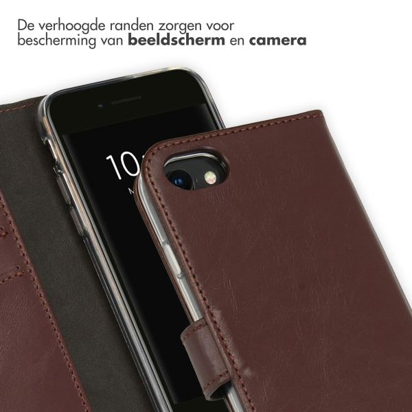 Selencia Echt Lederen Bookcase iPhone SE (2022 / 2020) / 8 / 7 / 6(s) - Bruin / Braun  / Brown