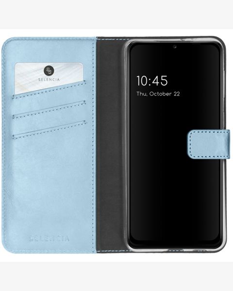 Selencia Echt Lederen Bookcase Samsung Galaxy A22 (5G) - Lichtblauw / Hellblau / Light Blue