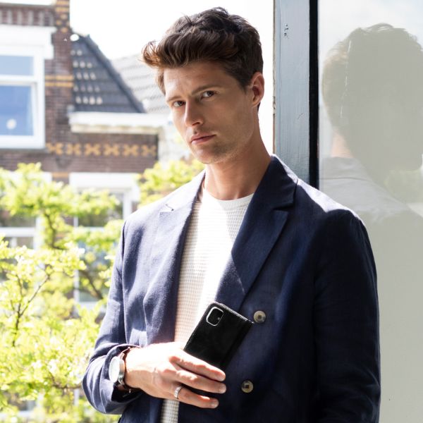 Selencia Echt Lederen Bookcase Samsung Galaxy A40 - Zwart / Schwarz / Black