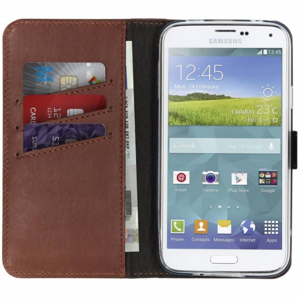 Echt Lederen Booktype Samsung Galaxy S5 (Plus) / Neo - Bruin / Brown