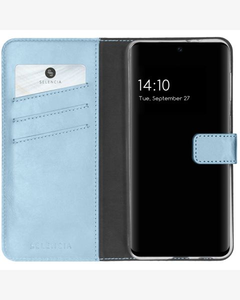 Selencia Echt Lederen Bookcase Samsung Galaxy S21 FE - Lichtblauw / Hellblau / Light Blue
