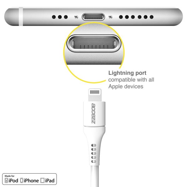 Accezz Lightning naar USB kabel - MFi certificering - 2 meter - Wit / Weiß / White