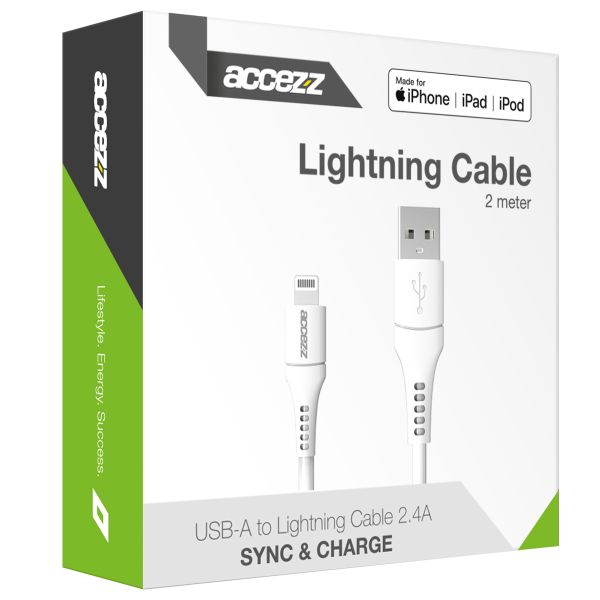 Accezz Lightning naar USB kabel - MFi certificering - 2 meter - Wit / Weiß / White