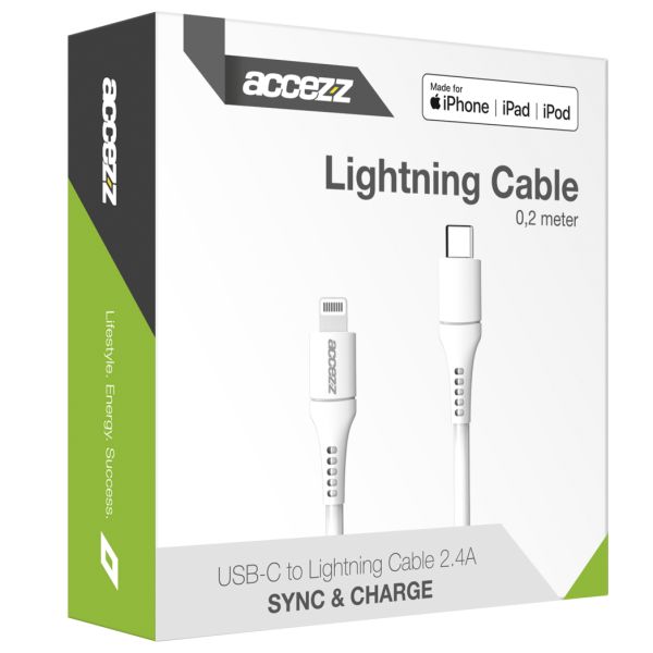 Accezz Lightning naar USB-C kabel - MFi certificering - 0,2 meter - Wit / Weiß / White