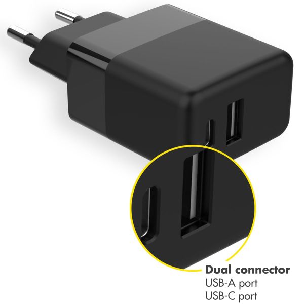Accezz Wall Charger met USB-C naar USB kabel - Oplader - 20 Watt - 1 meter - Zwart / Schwarz / Black