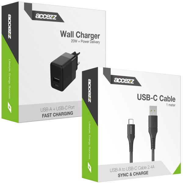 Accezz Wall Charger met USB-C naar USB kabel - Oplader - 20 Watt - 1 meter - Zwart / Schwarz / Black