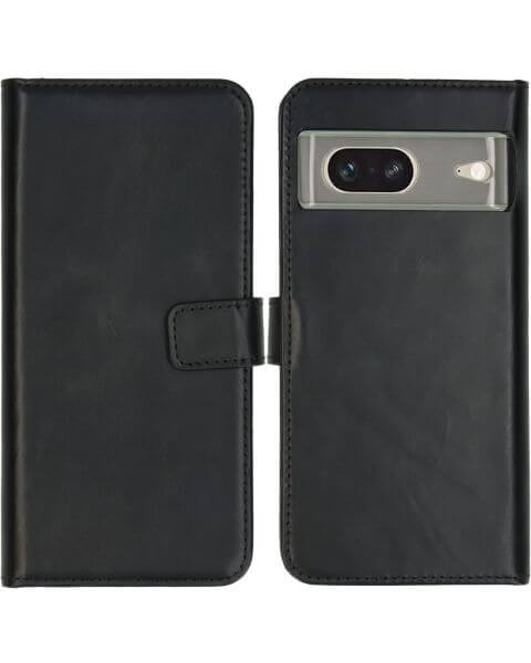 Selencia Echt Lederen Bookcase Google Pixel 7 - Zwart / Schwarz / Black