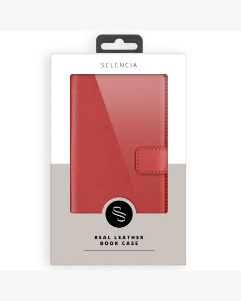 Selencia Echt Lederen Bookcase iPhone 15 Pro - Rood / Rot / Red