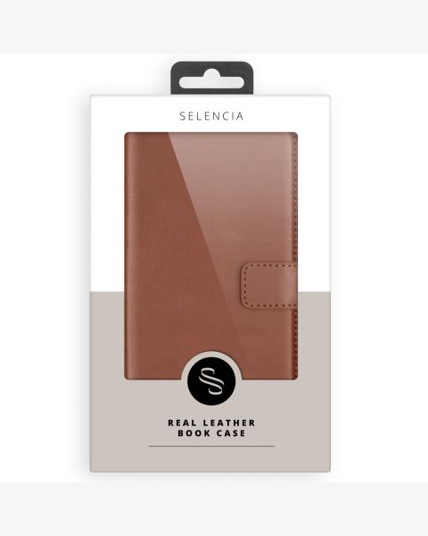 Selencia Echt Lederen Bookcase iPhone 15 Plus - Lichtbruin / Hellbraun  / Light Brown