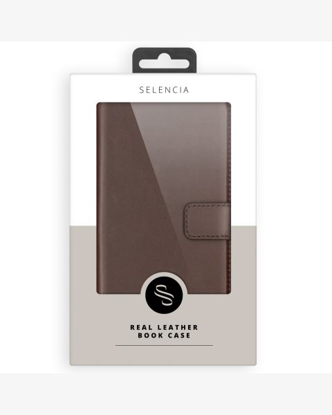 Selencia Echt Lederen Bookcase iPhone 15 Pro Max - Bruin / Braun  / Brown