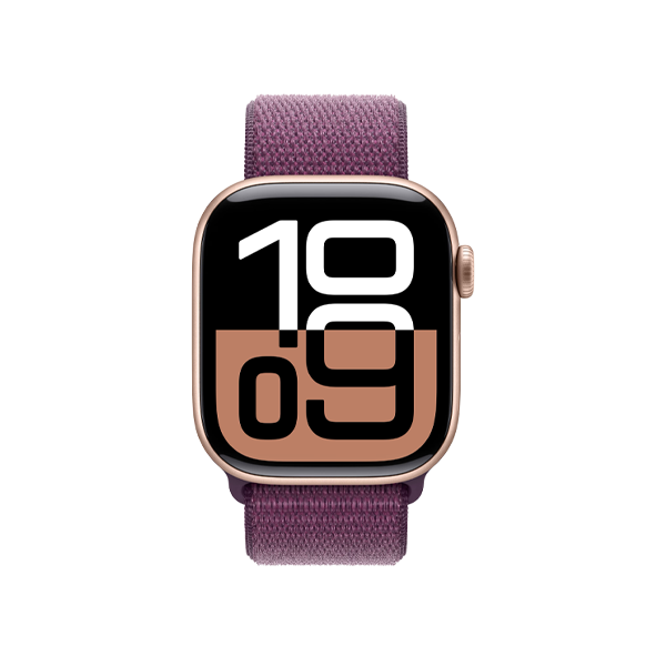 Apple Watch Series 10 | 42mm | Aluminium Case Rose Goud | Paarse sport loop | GPS | WiFi