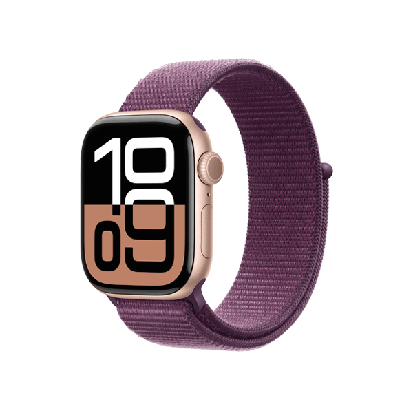 Apple Watch Series 10 | 42mm | Aluminium Case Rose Goud | Paarse sport loop | GPS | WiFi