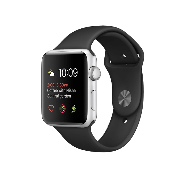Refurbished Apple Watch Series 2 | 42mm | Aluminium Case Zilver | Zwart sportbandje | GPS | WiFi