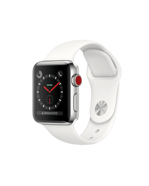 Refurbished Apple Watch Series 3 | 38mm | Stainless Steel Case Zilver | Wit sportbandje | GPS | WiFi + 4G