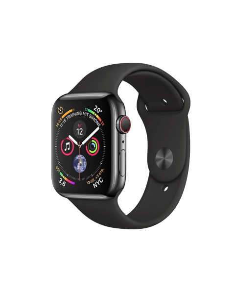 Apple Watch Series 4 | 44mm | Stainless Steel Case Zwart | Zwart sportbandje | GPS | WiFi + 4G