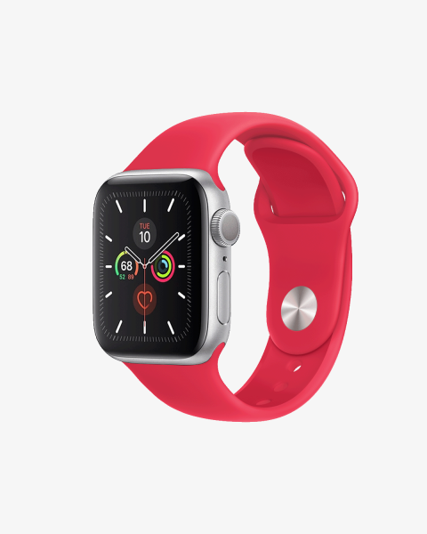 Apple Watch Series 5 | 40mm | Aluminium Case Zilver | Rood sportbandje | GPS | WiFi + 4G