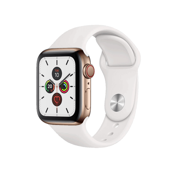 Apple Watch Series 5 | 40mm | Stainless Steel Case Goud | Wit sportbandje | GPS | WiFi + 4G