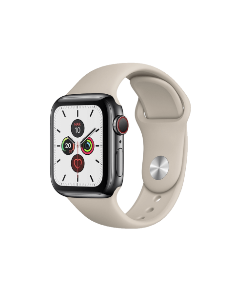 Refurbished Apple Watch Series 5 | 40mm | Stainless Steel Case Zwart | Stone sportbandje | GPS | WiFi + 4G