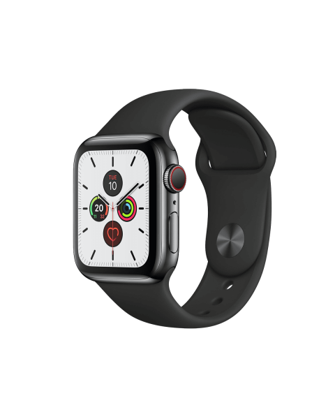 Refurbished Apple Watch Series 5 | 40mm | Titanium Case Spacegrijs | Zwart sportbandje | GPS | WiFi + 4G