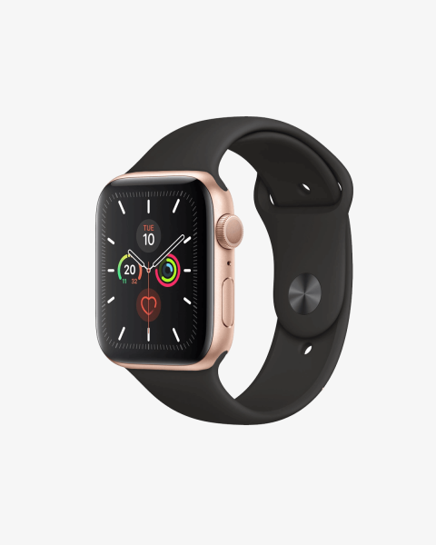 Apple Watch Series 5 | 44mm | Aluminium Case Goud | Zwart sportbandje | GPS | WiFi + 4G