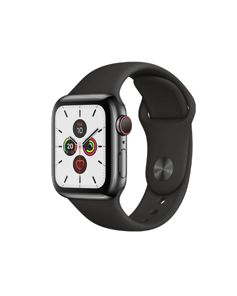 Apple Watch Series 5 | 40mm | Stainless Steel Case Zwart | Zwart sportbandje | GPS | WiFi + 4G