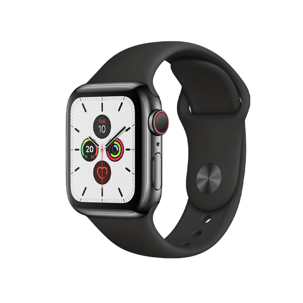 Apple Watch Series 5 | 40mm | Stainless Steel Case Zwart | Zwart sportbandje | GPS | WiFi + 4G