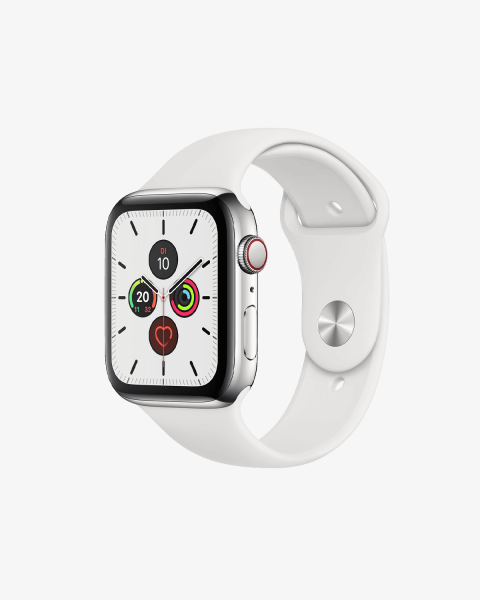 Apple Watch Series 5 | 44mm | Stainless Steel Case Zilver | Wit sportbandje | GPS | WiFi + 4G