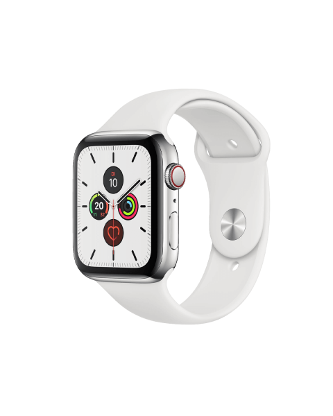 Apple Watch Series 5 | 44mm | Stainless Steel Case Zilver | Wit sportbandje | GPS | WiFi + 4G