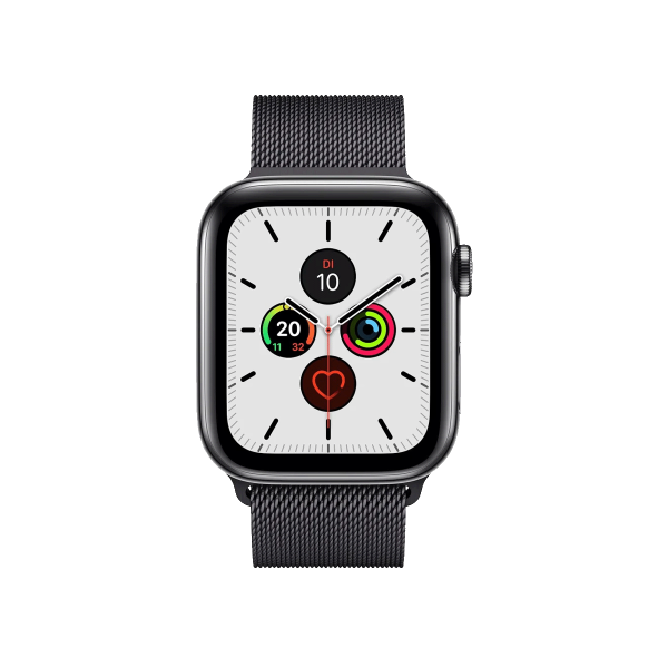 Apple Watch Series 5 | 44mm | Stainless Steel Case Zwart | Zwart Milanees bandje | GPS | WiFi + 4G