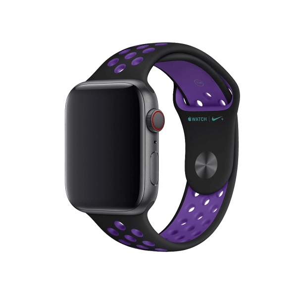 Apple Watch Series 5 | 44mm | Stainless Steel Case Zwart | Zwart/Hyper Grape Nike sportbandje | GPS | WiFi + 4G