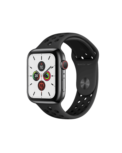 Apple Watch Series 5 | 44mm | Stainless Steel Case Zwart | Zwart Nike sportbandje | GPS | WiFi + 4G
