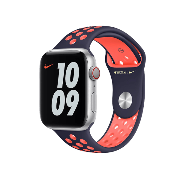 Apple Watch Series 5 | 44mm | Aluminium Case Zilver | Blauw/Bright Mango Nike sportbandje | GPS | WiFi + 4G