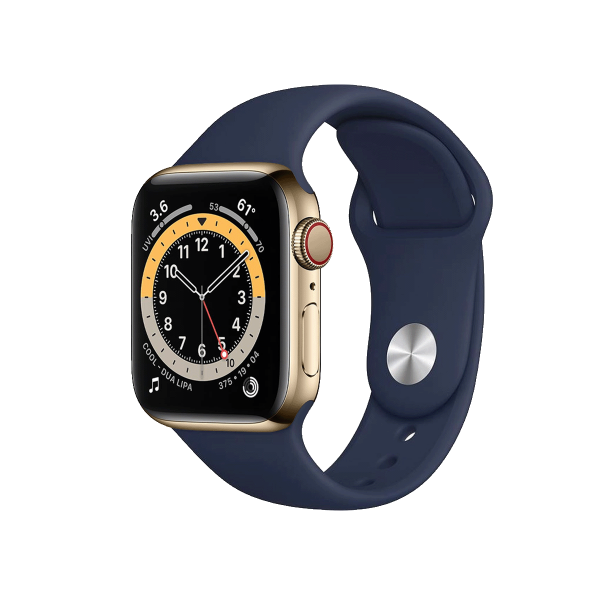 Apple Watch Series 6 | 40mm | Stainless Steel Case Goud | Deep Navy sportbandje | GPS | WiFi + 4G