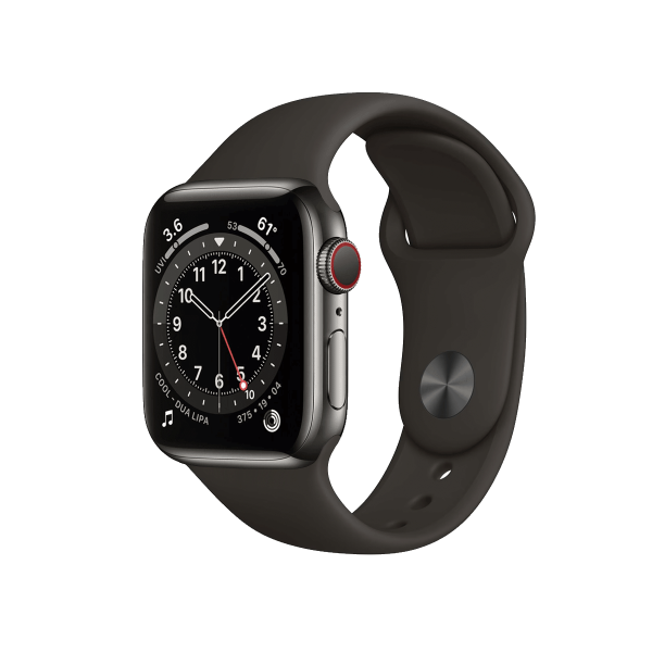 Apple Watch Series 6 | 40mm | Stainless Steel Case Grafiet | Zwart sportbandje | GPS | WiFi + 4G