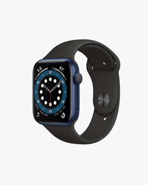 Apple Watch Series 6 | 44mm | Aluminium Case Blauw | Zwart sportbandje | GPS | WiFi + 4G