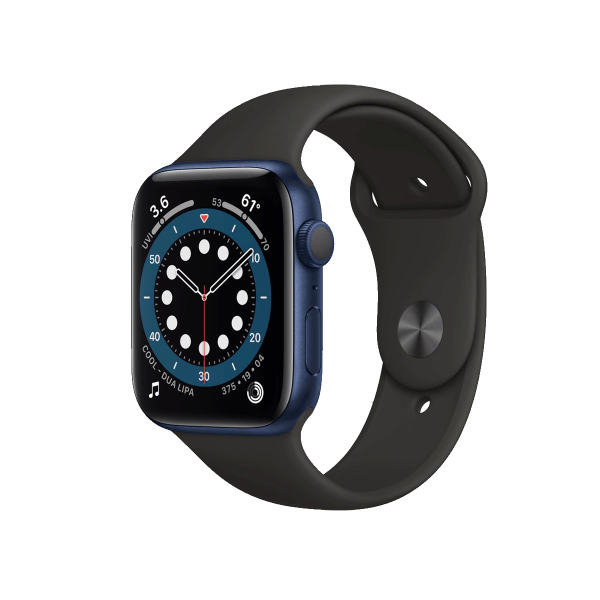 Apple Watch Series 6 | 44mm | Aluminium Case Blauw | Zwart sportbandje | GPS | WiFi + 4G