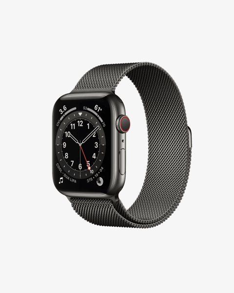 Apple Watch Series 6 | 44mm | Stainless Steel Case Grafiet | Grafiet Milanees bandje | GPS | WiFi + 4G