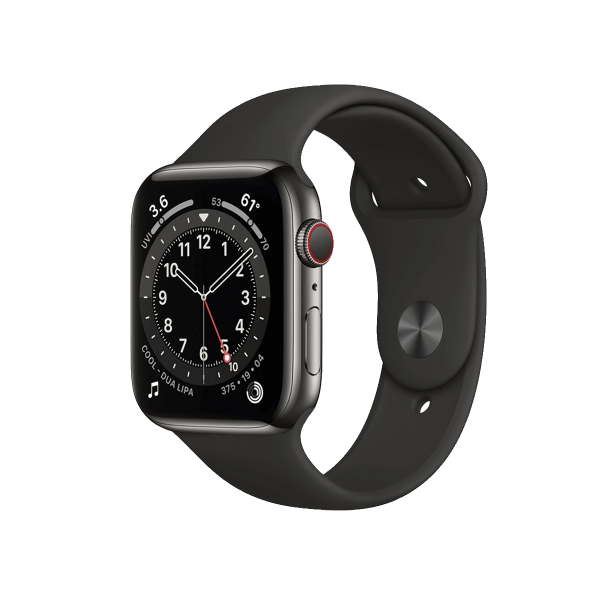 Apple Watch Series 6 | 44mm | Stainless Steel Case Grafiet | Zwart sportbandje | GPS | WiFi