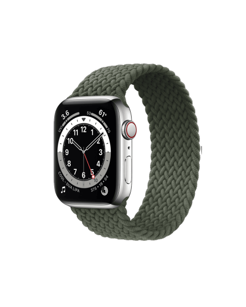 Apple Watch Series 6 | 44mm | Stainless Steel Case Zilver | Groen gevlochten solo loop | GPS | WiFi + 4G