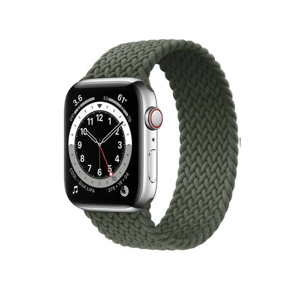 Apple Watch Series 6 | 44mm | Stainless Steel Case Zilver | Groen gevlochten solo loop | GPS | WiFi + 4G