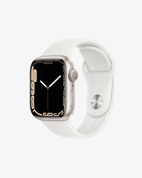 Apple Watch Series 7 | 41mm | Aluminium Case Sterrenlicht Wit | Wit sportbandje | GPS | WiFi + 4G