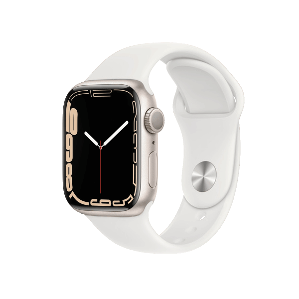 Apple Watch Series 7 | 41mm | Aluminium Case Sterrenlicht Wit | Wit sportbandje | GPS | WiFi + 4G