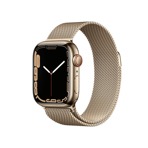 Apple Watch Series 7 | 41mm | Stainless Steel Case Goud | Goud Milanees bandje | GPS | WiFi + 4G