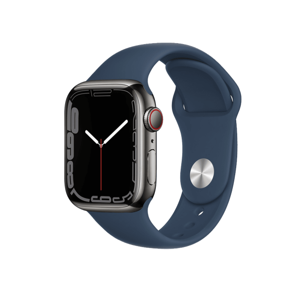 Apple Watch Series 7 | 41mm | Stainless Steel Case Grafiet | Blauw sportbandje | GPS | WiFi + 4G