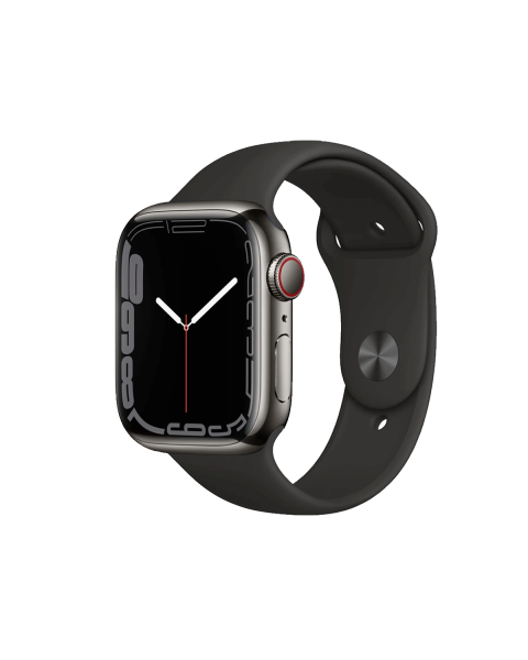 Apple Watch Series 7 | 41mm | Stainless Steel Case Grafiet | Zwart sportbandje | GPS | WiFi + 4G