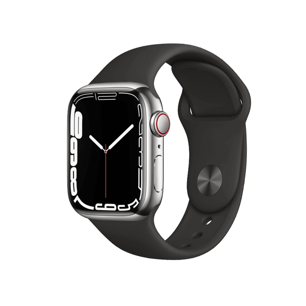 Apple Watch Series 7 | 41mm | Stainless Steel Case Zilver | Zwart sportbandje | GPS | WiFi + 4G