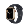 Apple Watch Series 7 | 45mm | Stainless Steel Case Goud | Middernacht Blauw sportbandje | GPS | WiFi + 4G