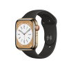 Apple Watch Series 7 | 45mm | Stainless Steel Case Goud | Zwart sportbandje | GPS | WiFi + 4G